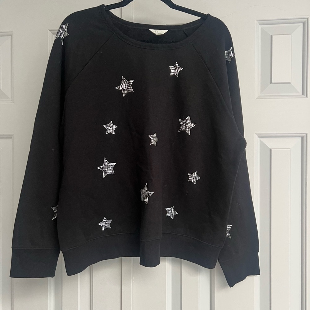 Caslon Black Crew Neck Sweater with Star Pattern